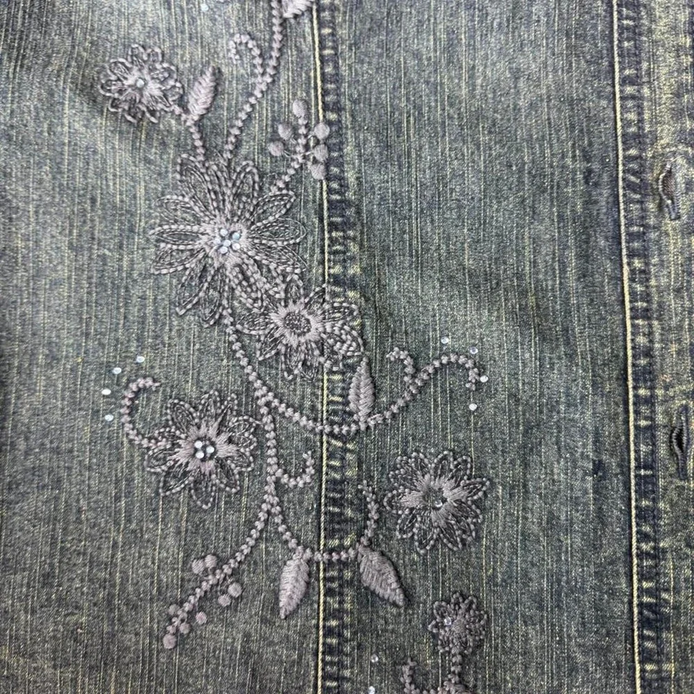 BOHO Alfred Dunner Boho Embroidered Denim Shacket Y2K Festival Size 12